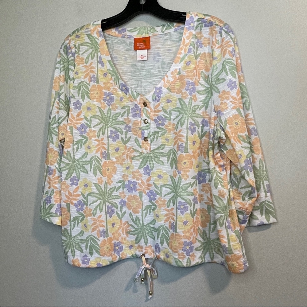 Hearts of Palm Plus Size Peachy Keen 3 Qtr Sleeve Drawstring Top PL